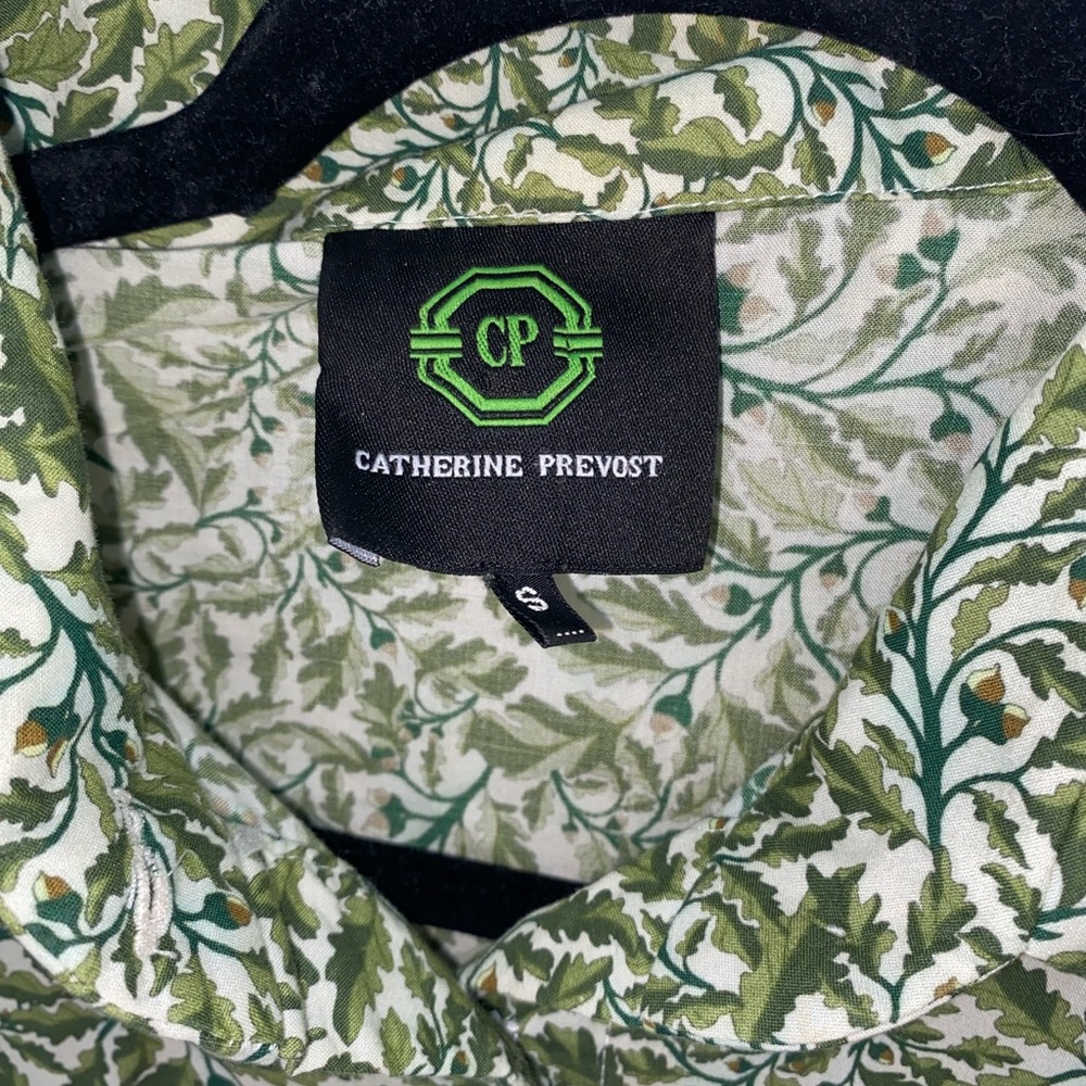 Catherine Prevost Green Floral Cotton Blouse Cottagecore Button Front Size Small - Picture 4 of 7